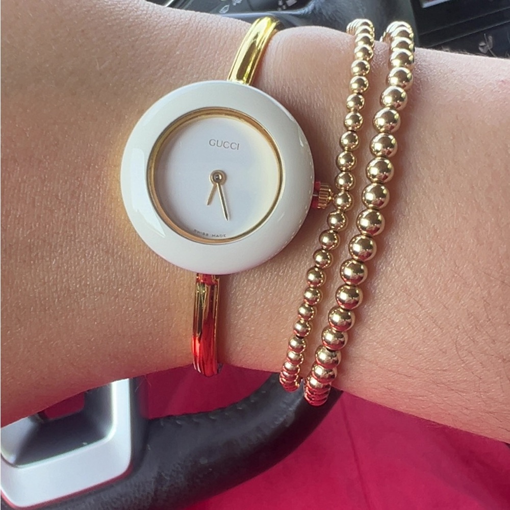 Gucci Gold and White Bracelet Watch